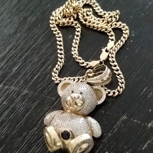 10kt gold & white sapphire teddy bear necklace